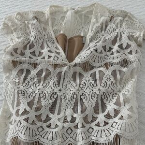 Elegant Cream Lace Women's Maxi Dress